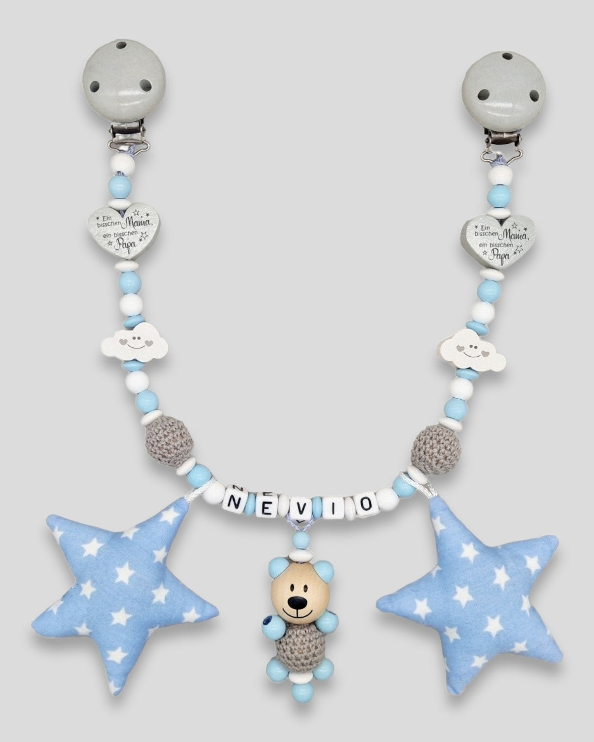 Kinderwagenkette mit Namen Teddybär Herz Wolke|kreativcathi