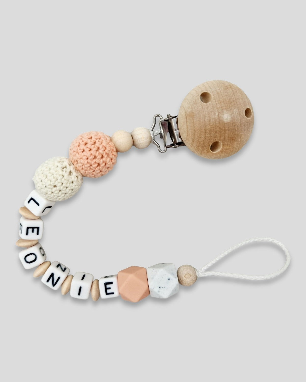 Schnullerkette mit Namen Natur Peach Mädchen