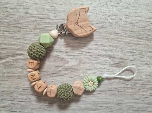 Schnullerkette mit Namen Silikon Herz Silikon Blatt