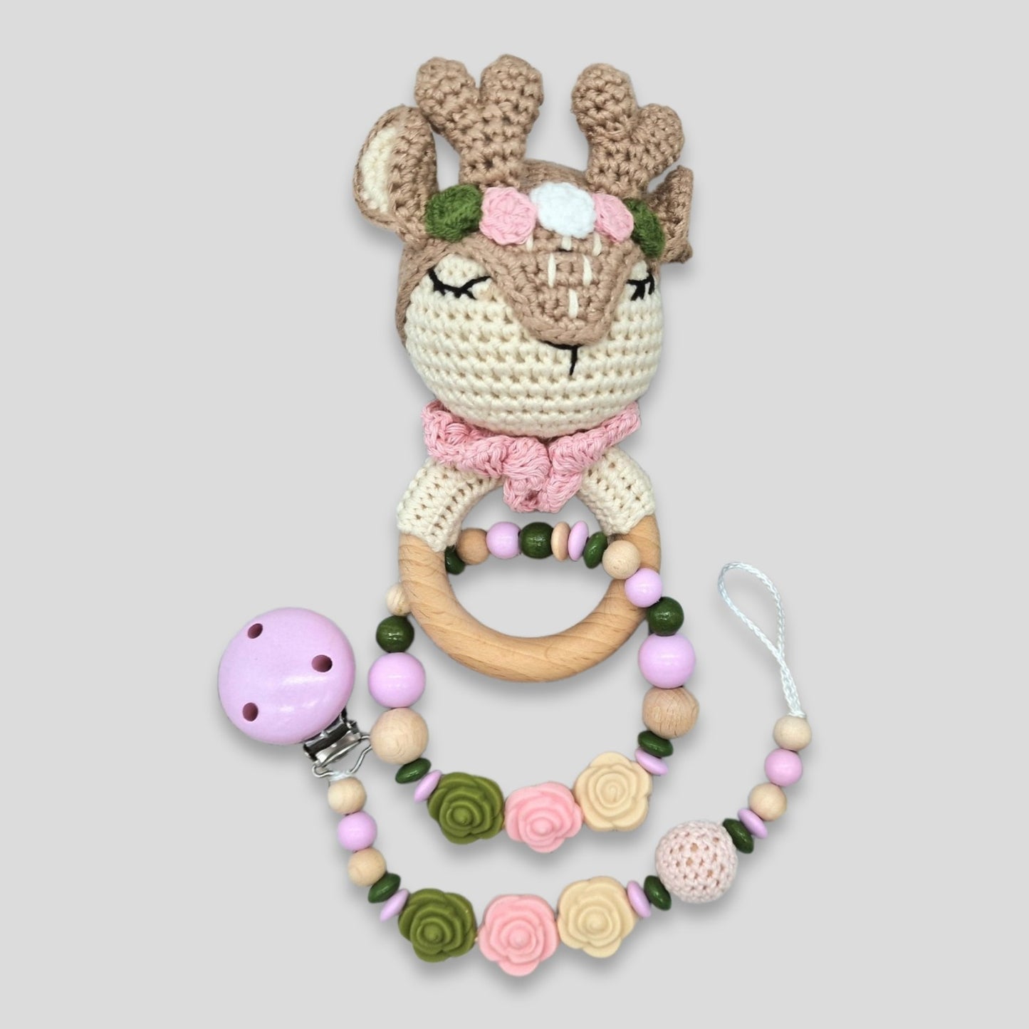 Set 2-teilig Rassel Greifling Schnullerkette ohne Namen