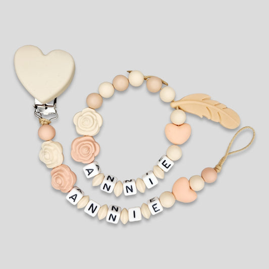 Set 2-teilig Silikon Schnullerkette Greifling mit Namen