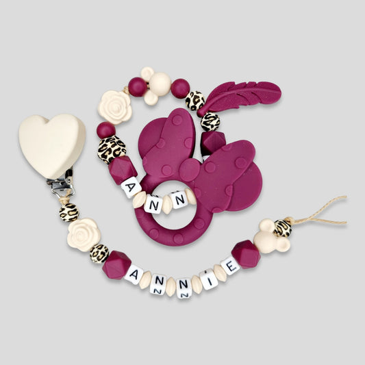 Set 2-teilig Silikon Maus Schnullerkette Greifling mit Namen