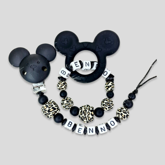 Set 2-teilig Silikon Maus Schnullerkette Greifling mit Namen