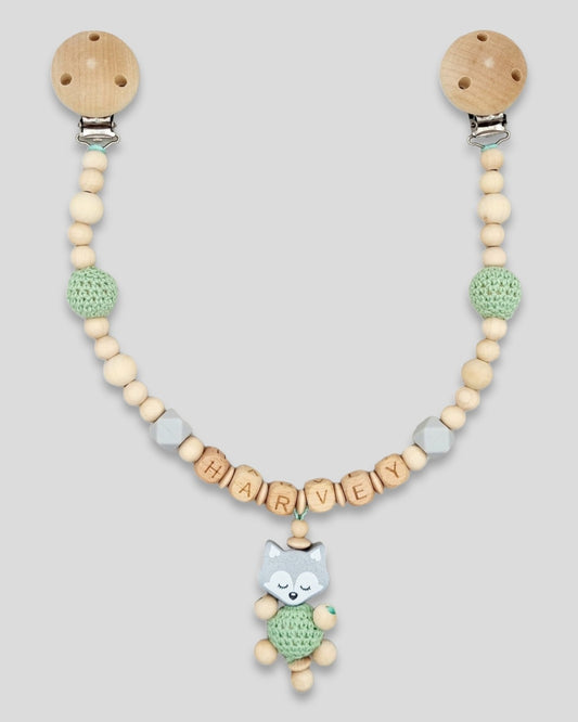 Kinderwagenkette mit Namen Fuchs Natur Mint|kreativcathi