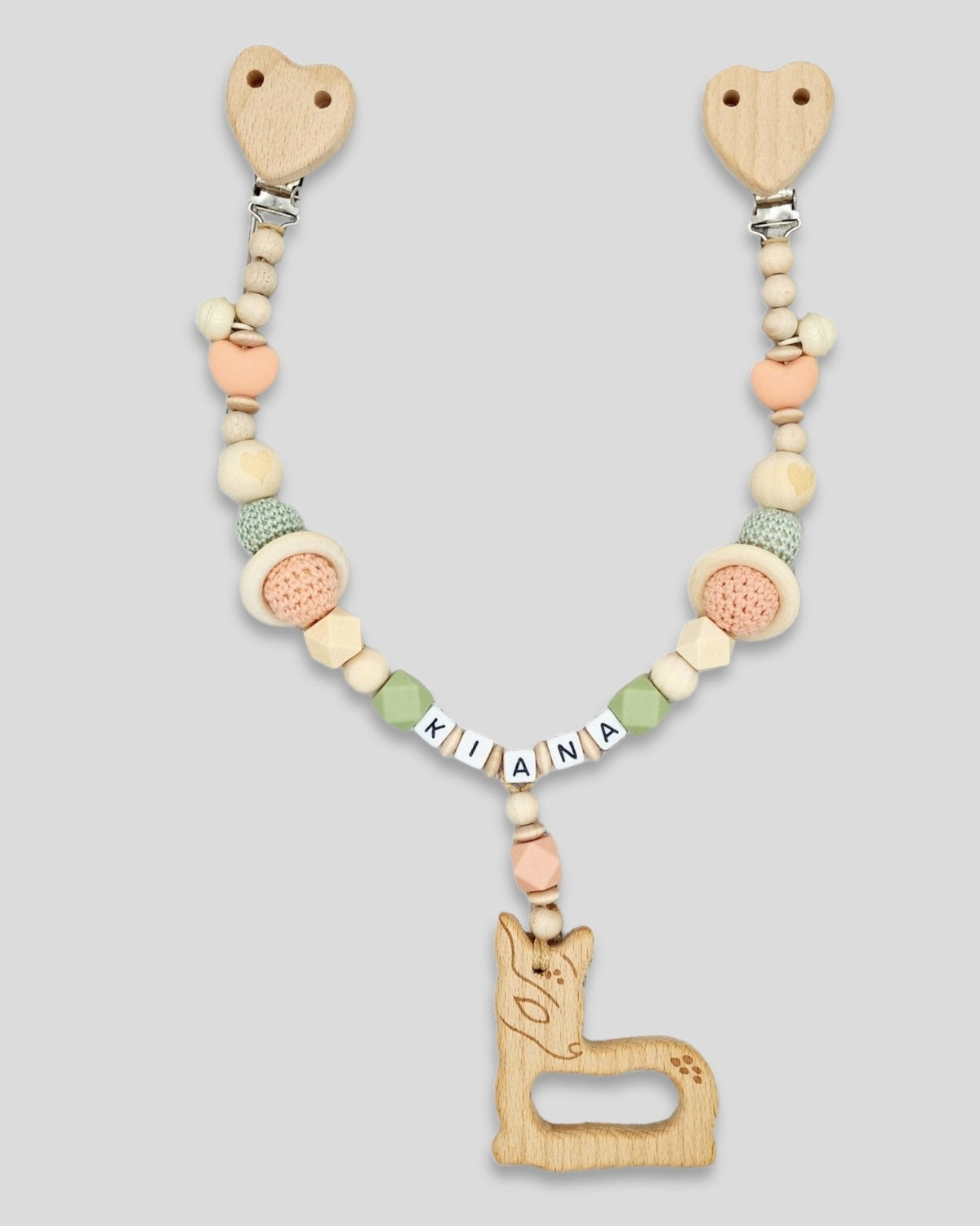 Kinderwagenkette mit Namen Reh Silikon Herz|kreativcathi