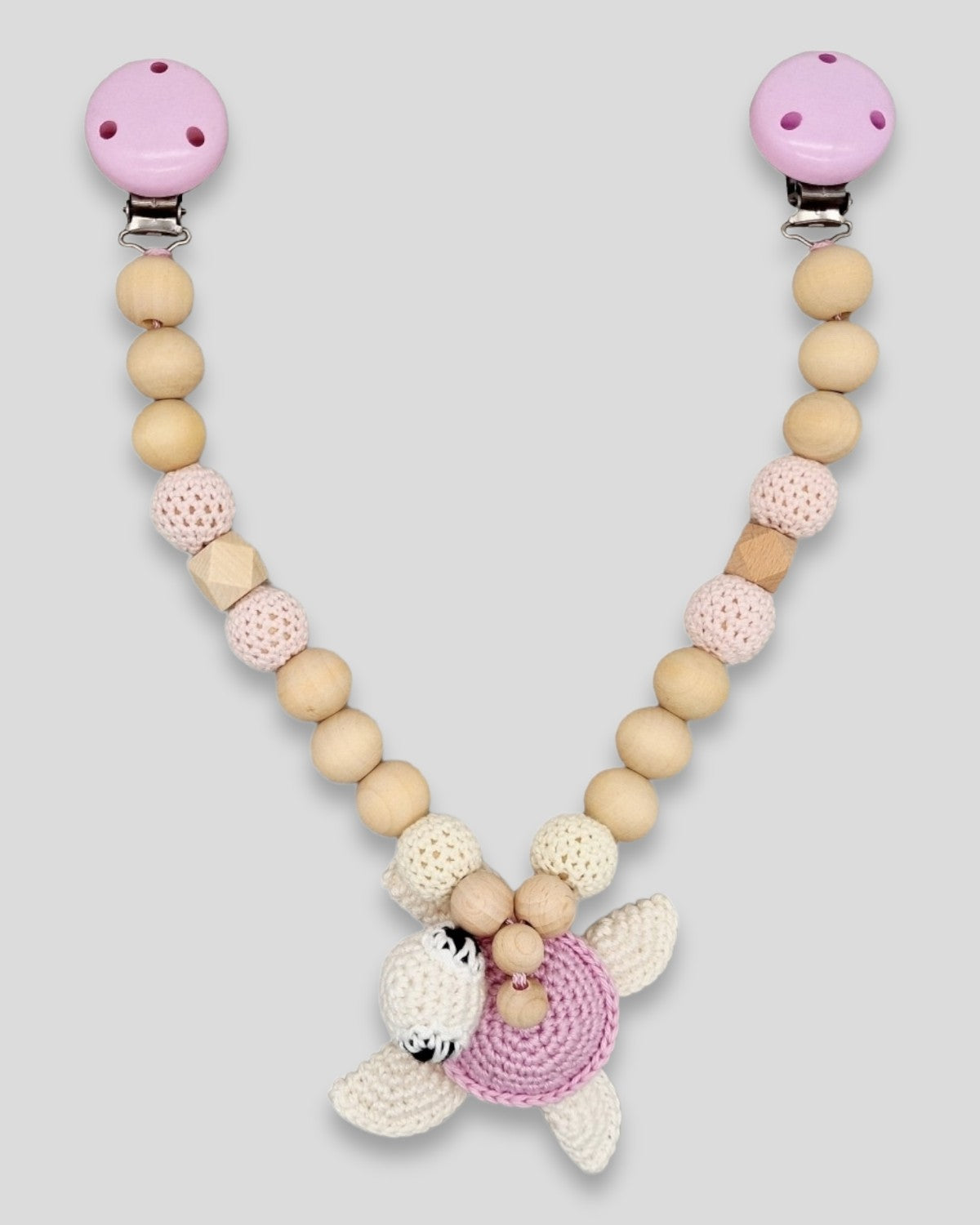 Kinderwagenkette ohne Namen Häkeltier Silikon Schildkröte Natur Rosa |kreativcathi