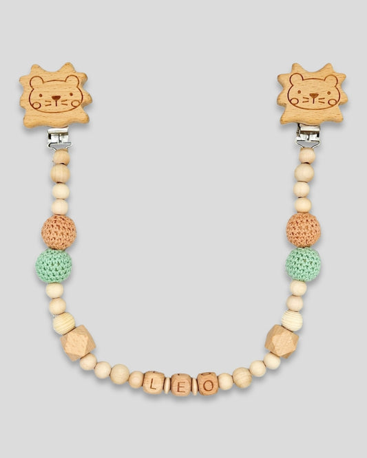 Kinderwagenkette mit Namen Löwe Natur Mint|kreativcathi