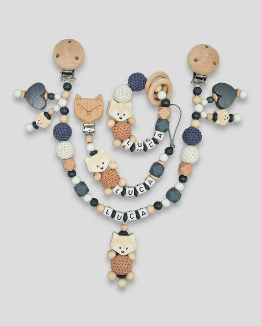 Set 3-teilig Fuchs Kinderwagenkette Schnullerkette Greifling |kreativcathi