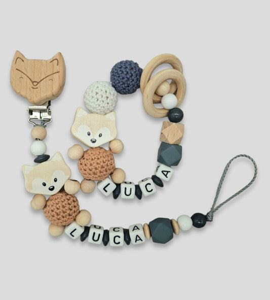 Set 2-teilig Fuchs Schnullerkette mit Namen Greifling mit Namen |kreativcathi