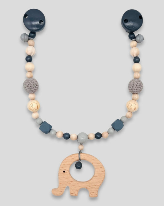 Kinderwagenkette ohne Namen Elefant Natur hell Grau dunkel Grau Holz Beissring|kreativcathi