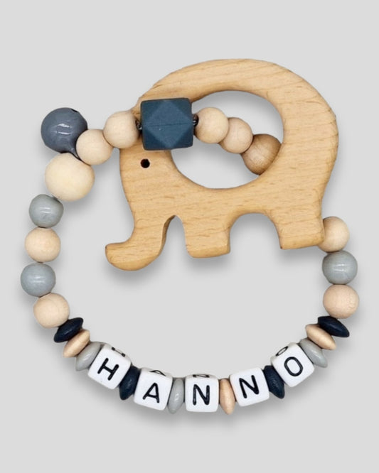 Greifring mit Namen Elefant Natur hell grau dunkel grau |kreativcathi