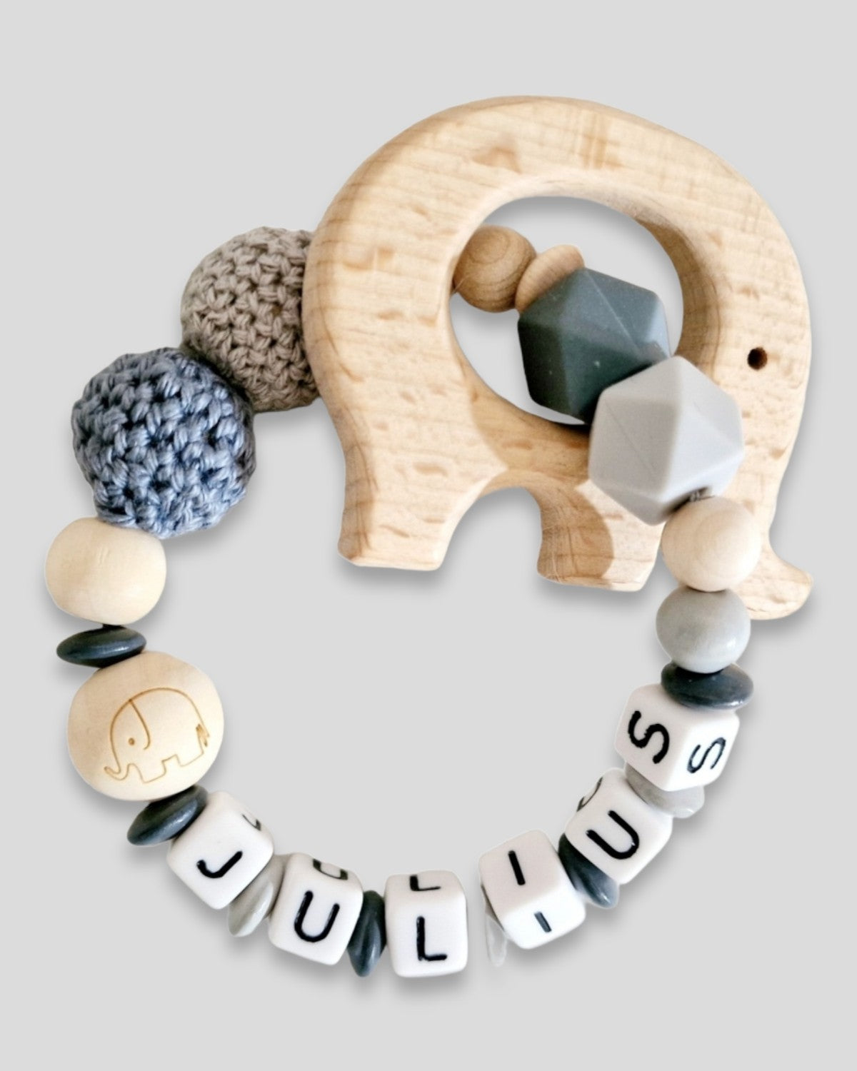 Greifling mit Namen Elefant Natur hell Grau dunkel Grau |kreativcathi