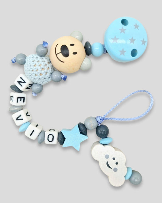 Schnullerkette mit Namen Teddybär Wolke Stern