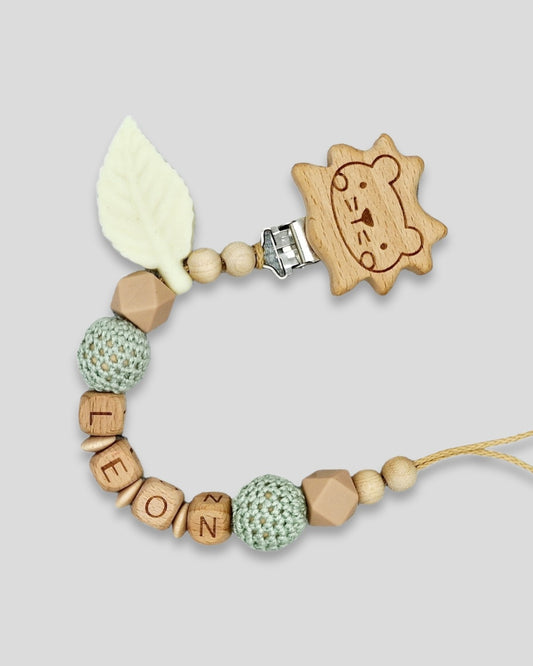 Schnullerkette mit Namen Löwe Natur Mint