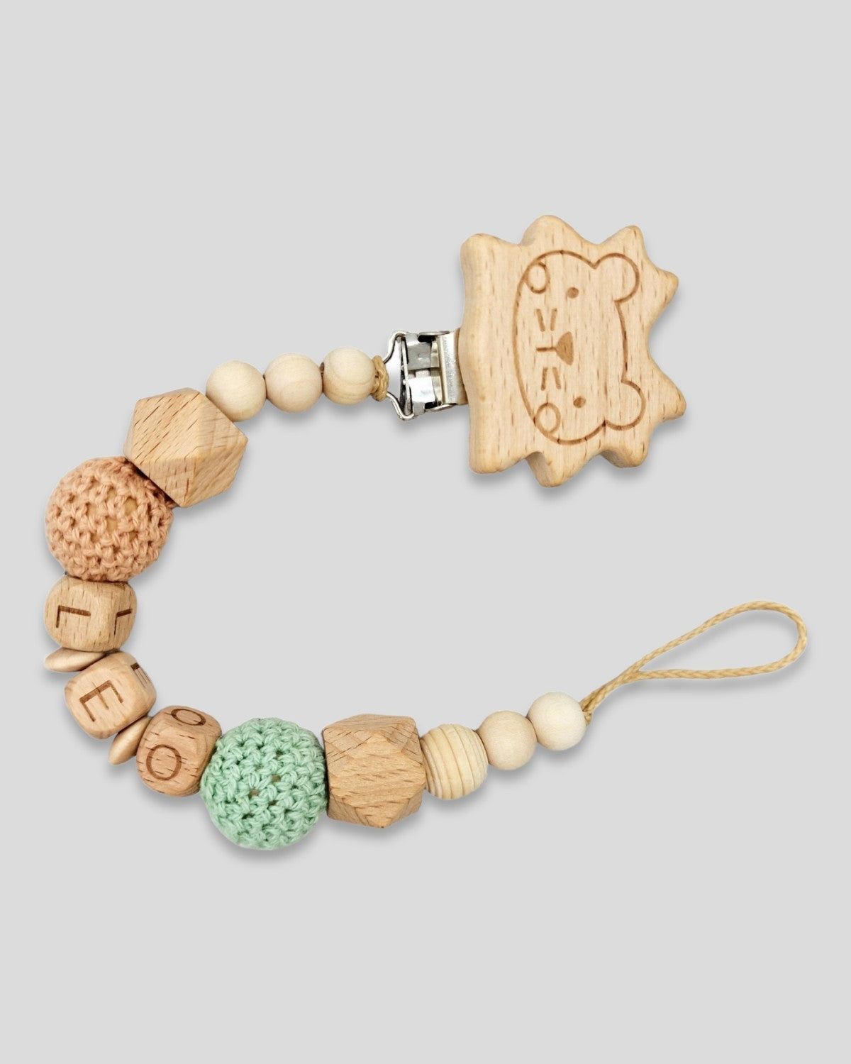 Schnullerkette mit Namen Löwe Natur Mint Junge Mädchen