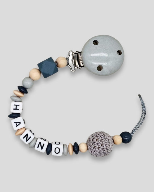 Schnullerkette mit Namen hell grau dunkel grau