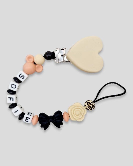 Schnullerkette mir Namen Maus Schwarz Peach Navajo White Leo Muster