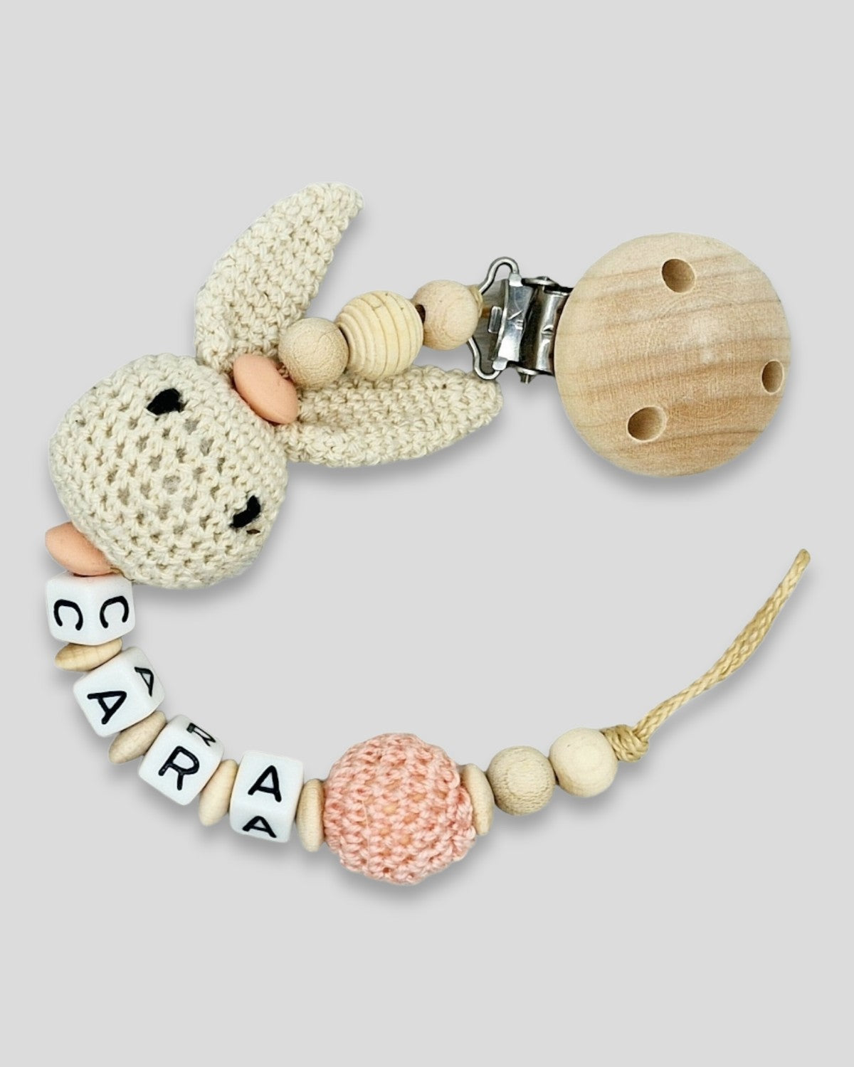 Hase Schnullerkette mit Namen Häkeltier