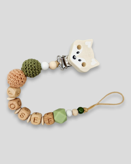 Fuchs Schnullerkette mit Namen Silikon Hexagon