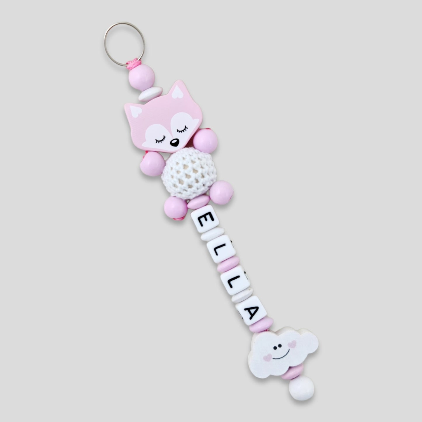 Schlüsselanhänger Fuchs mit Namen Rosa Weiß |kreativcathi