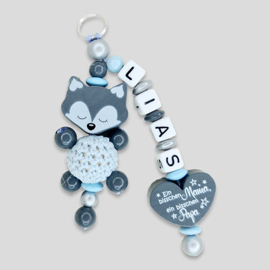 Schlüsselanhänger Fuchs mit Namen Ein bisschen Mama, ein bisschen Papa und ganz viel Wunder