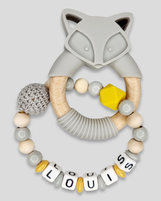 Silikon Fuchs Greifling mit Namen Mustard  hell Grau