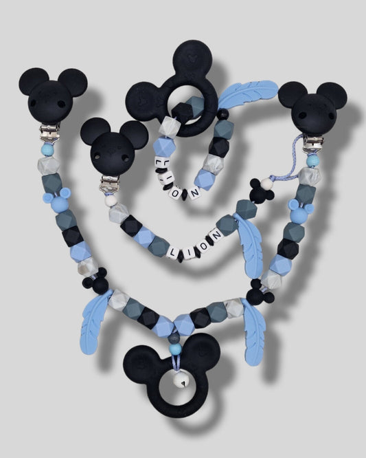 Micky Maus Schnullerkette Kinderwagenkette Greifling  Geschenk zur Geburt