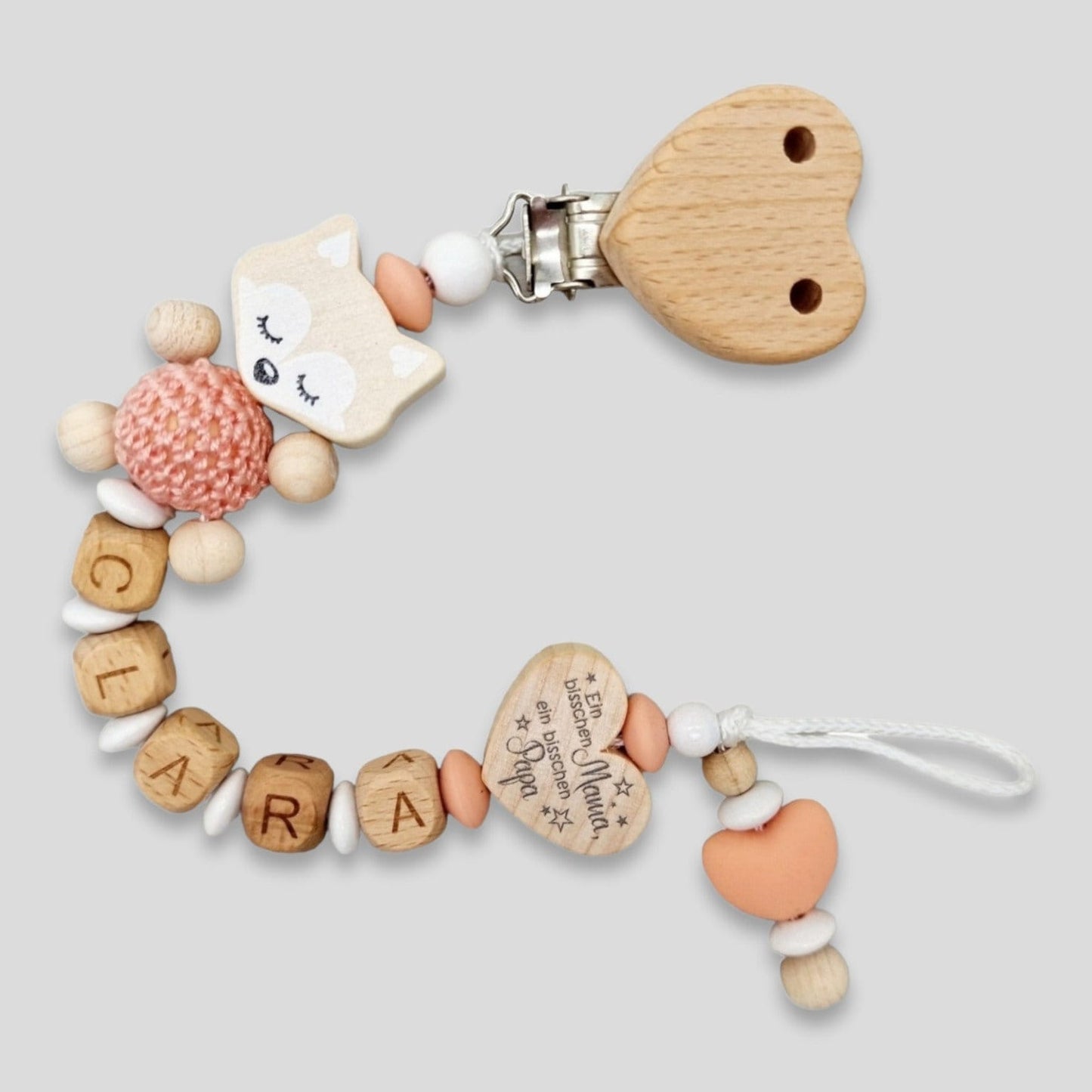 Schnullerkette mit Namen Reh , Ein bisschen Mama, ein bisschen Papa und ganz viel Wunder, Stern, Geschenk zur Geburt