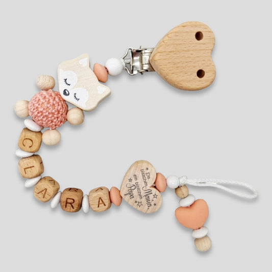 Schnullerkette mit Namen Reh , Ein bisschen Mama, ein bisschen Papa und ganz viel Wunder, Stern, Geschenk zur Geburt