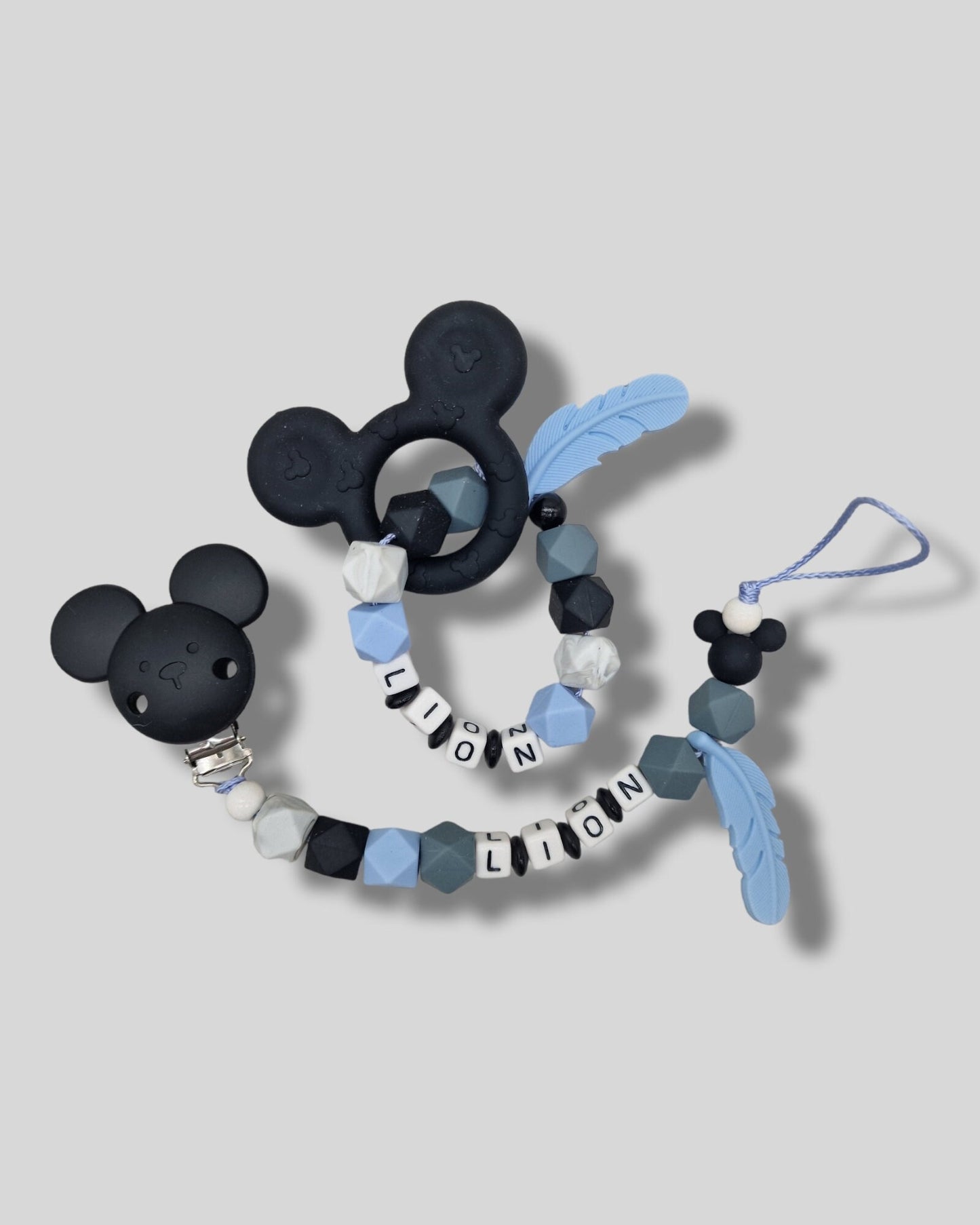 Micky Maus Schnullerkette Kinderwagenkette Greifling  Geschenk zur Geburt