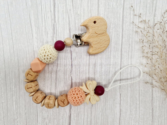 Schnullerkette nach deinem Wunsch Peach Creme Natur Purpur Geschenk zur Geburt Junge Mädchen