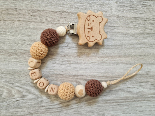 Schnullerkette nach deinem Wunsch Herz  Natur Braun Geschenk zur Geburt Junge Mädchen