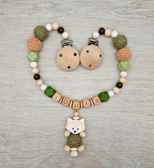 Fuchs Kinderwagenkette mit Namen Geschenk zur Geburt