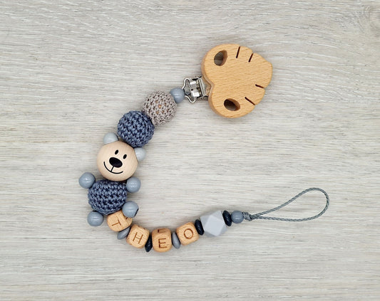 Schnullerkette mit Namen Teddy  Geschenk zur Geburt