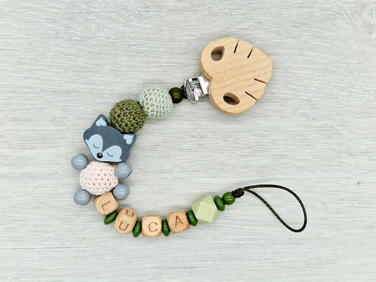 Schnullerkette mit Namen Fuchs  Geschenk zur Geburt Babygeschenk Junge Mädchen