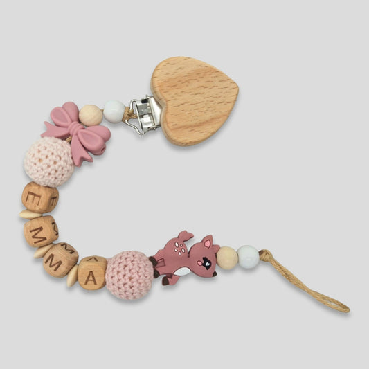 Schnullerkette mit Namen Herz , Natur, Blush, Wunsch Clip Baby Geschenk zur Geburt