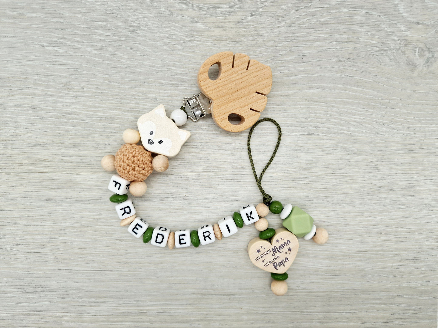 Fuchs Schnullerkette mit Namen  Ein bisschen Mama,  ein bisschen Papa und ganz viel Wunder  |  Wenn aus Liebe Leben wird ..