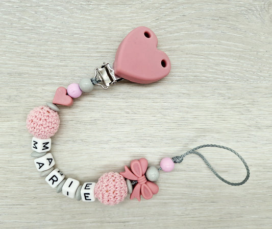 Schnullerkette mit Namen Natur Rosa Blush Holz Silikon Mädchen Geschenk zur Geburt Babyparty