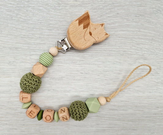 Schnullerkette mit Namen Personalisiert   Natur Elefant  Holz Silikon Mädchen Geschenk zur Geburt Babyparty