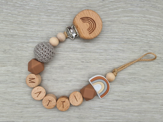 Schnullerkette mit Namen Personalisiert   Natur Elefant  Holz Silikon Mädchen Geschenk zur Geburt Babyparty