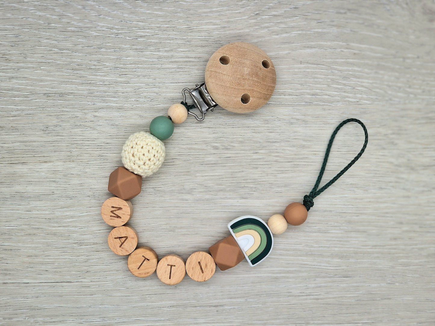 Schnullerkette mit Namen Personalisiert Regenbogen Geschenk zur Geburt Babyparty