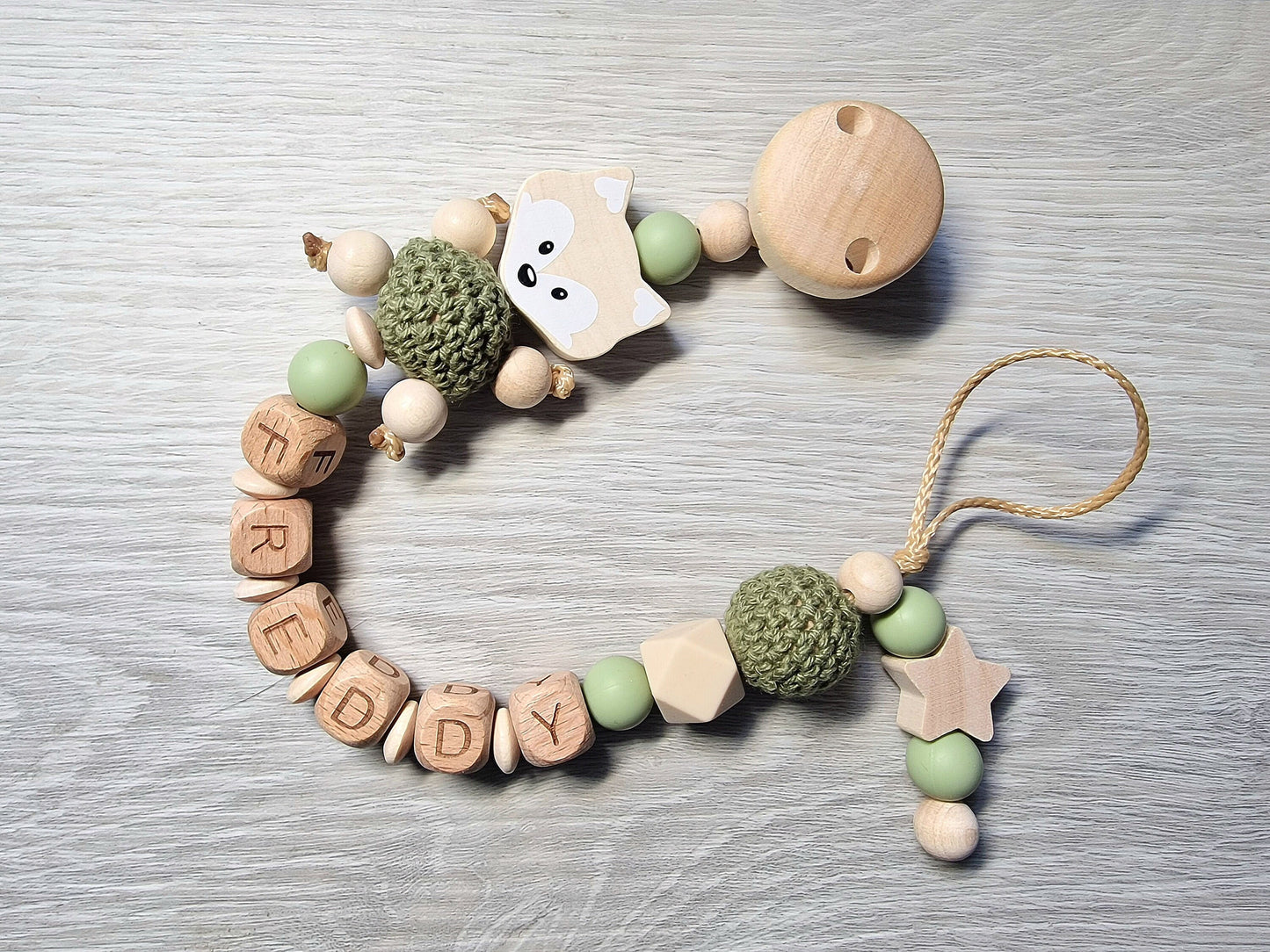 Schnullerkette mit Namen Fuchs  Geschenk zur Geburt