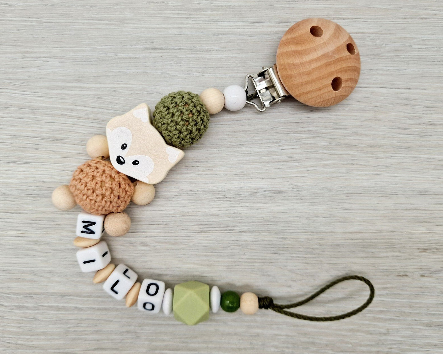 Schnullerkette mit Namen Fuchs  Geschenk zur Geburt