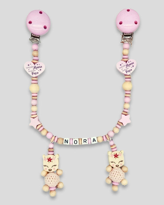 Kinderwagenkette mit Namen  Reh Rosa Natur Geschenk zur Geburt