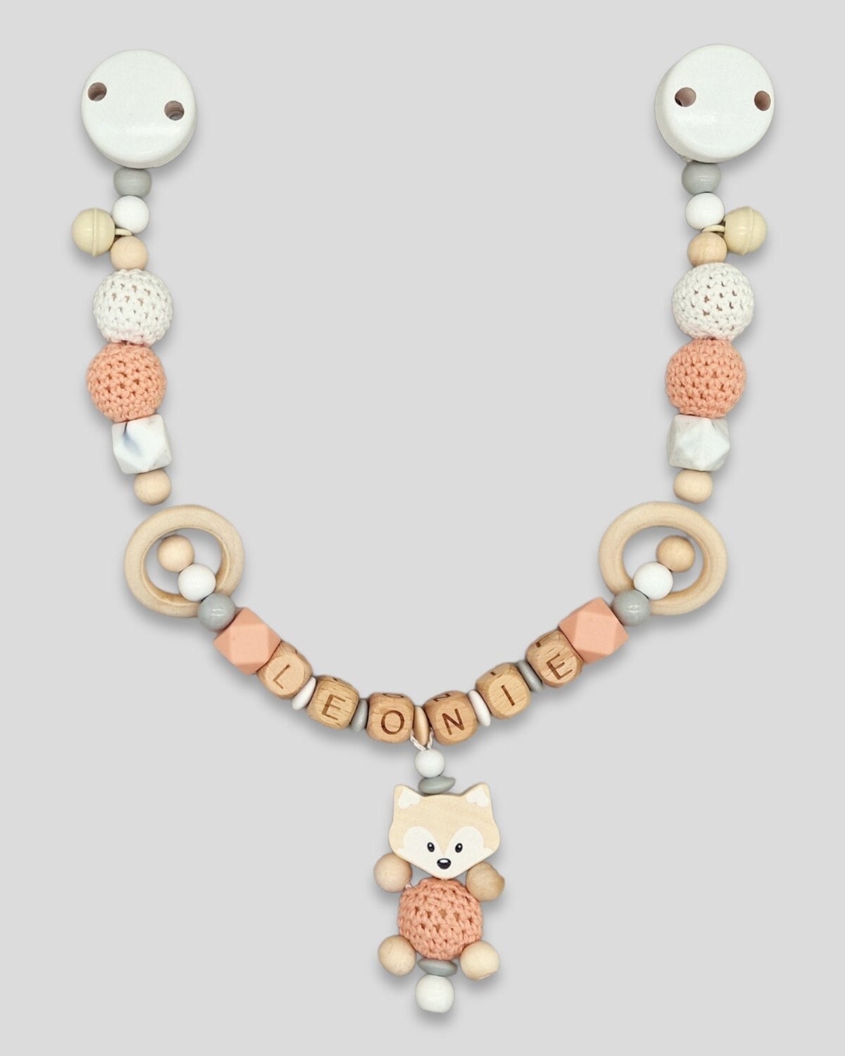 Fuchs Kinderwagenkette mit Namen Geschenk zur Geburt
