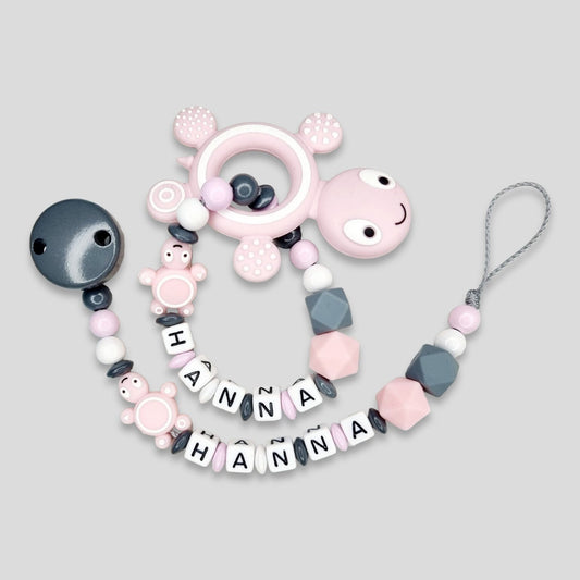 Schnullerkette Greifring mit Namen Fuchs Geschenk zur Geburt