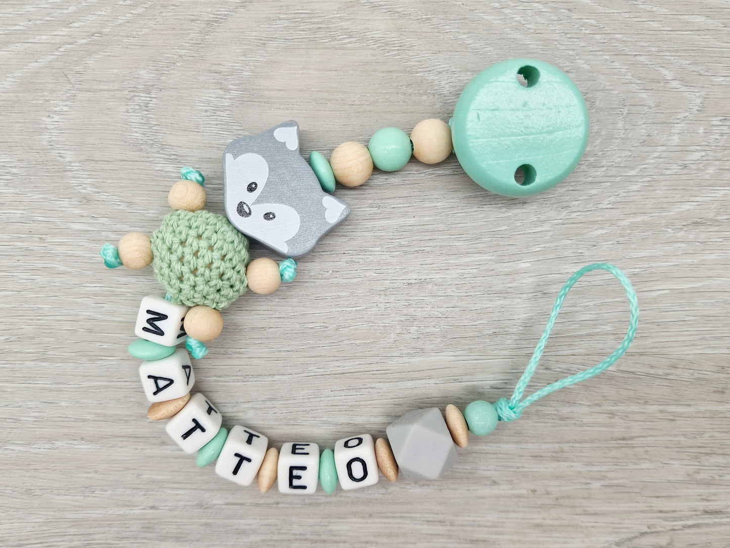 Schnullerkette mit Namen Fuchs  Geschenk zur Geburt