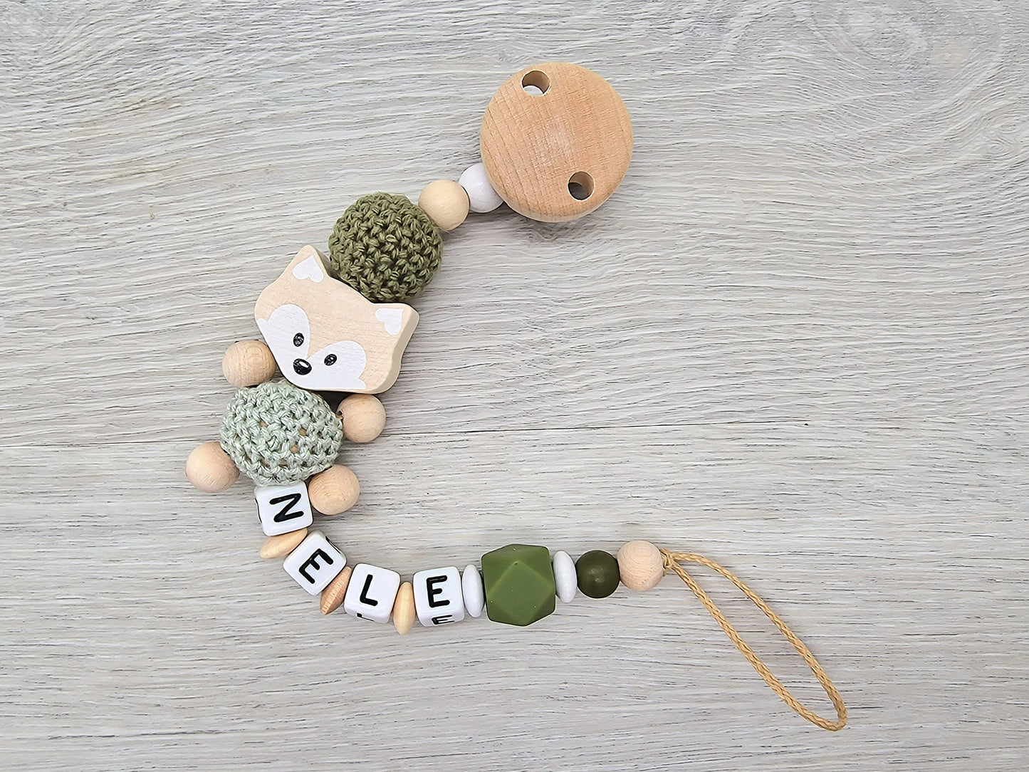 Schnullerkette mit Namen Fuchs  Geschenk zur Geburt