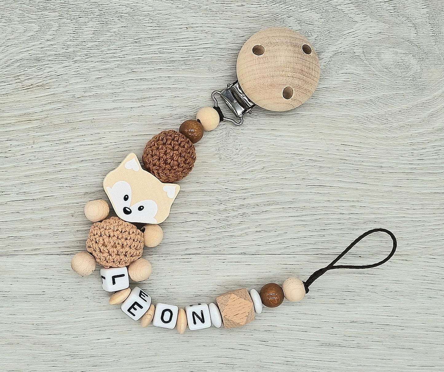 Schnullerkette mit Namen Fuchs  Geschenk zur Geburt