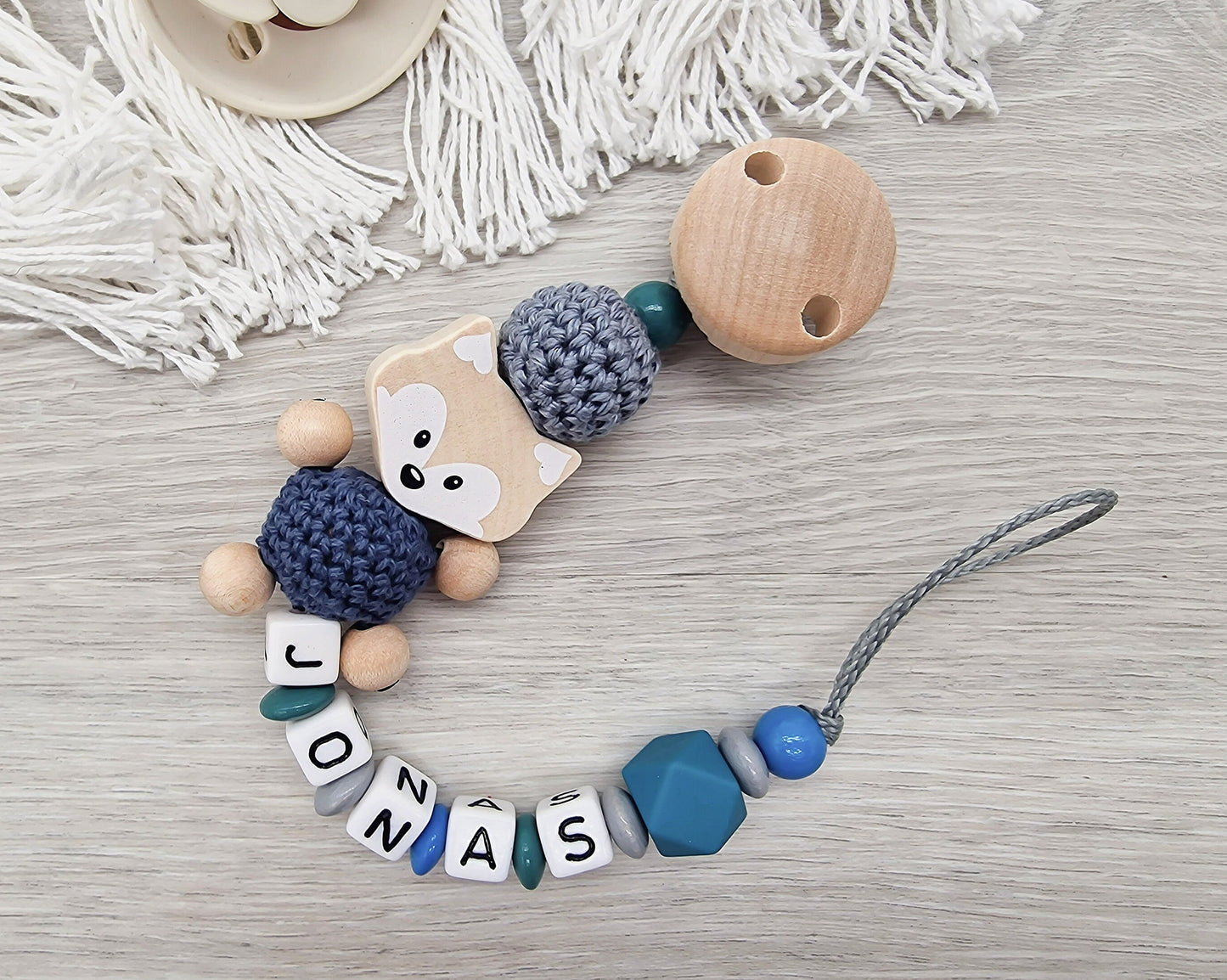 Schnullerkette mit Namen Fuchs  Geschenk zur Geburt